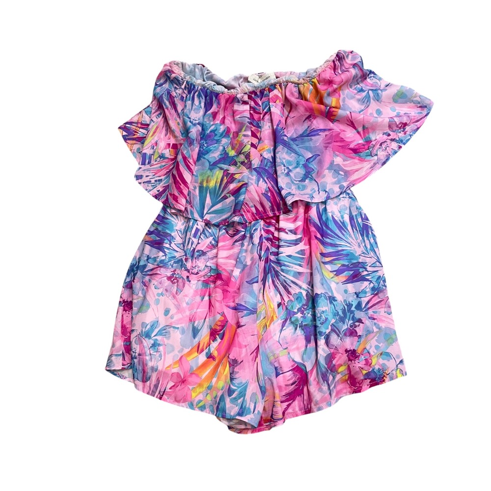 Saints & Hearts Small Pink Colorful Floral Tropical Romper Lined Shorts